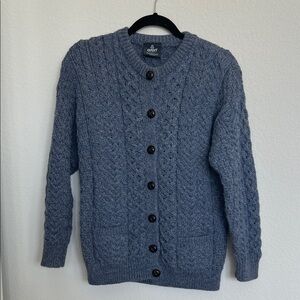 Aran Blue Button Front Merino Wool Cardigan